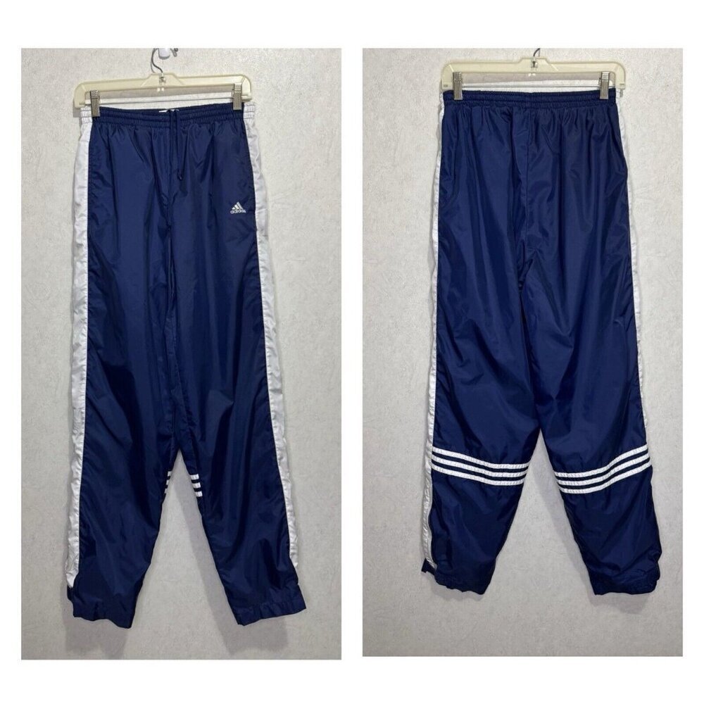 ADIDAS Womens Windbreaker Track Pants Navy White Stripes MEDIUM Outdoor Jogger